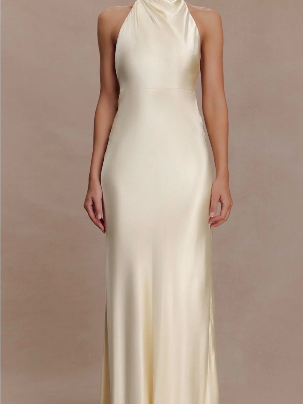 Meshkie Esther Iridescent Satin Cowl Maxi Dress - Lemon Sorbet Color